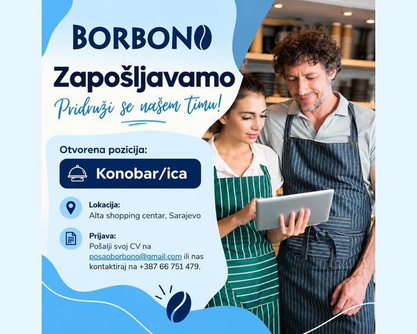 Konkurs za posao: Konobar/ica u Caffe, Wine & Snack Baru BORBONO
